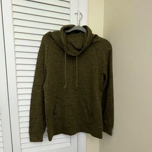 Cowl neck olive colored drawstring hoodie